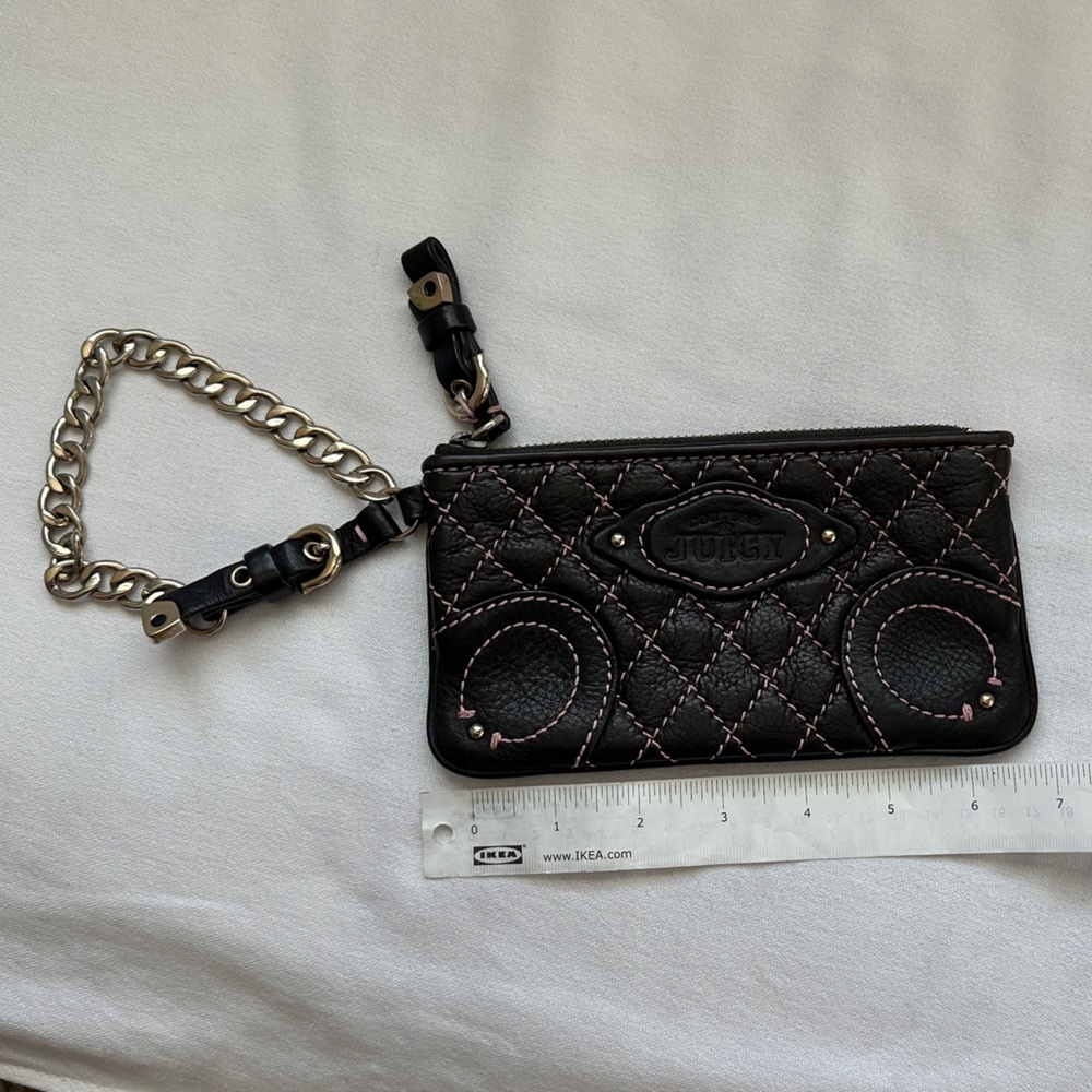 Juicy Couture brown quilted leather with purple satin lining Chain Wristlet
